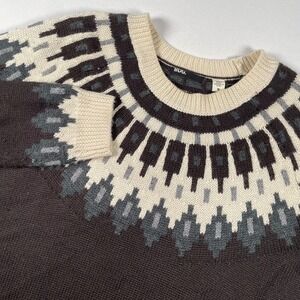 BDG Fair Isle Sweater Wool Blend Pullover‎ Knitwear Brown Cream Gray Small